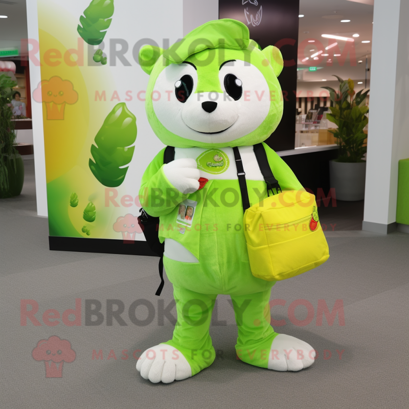 Lime Green Ermine mascot costume character dressed with a Flare Jeans and Wallets Lime Green Ermine mascot costume character dressed with a Flare Jeans and Wallets