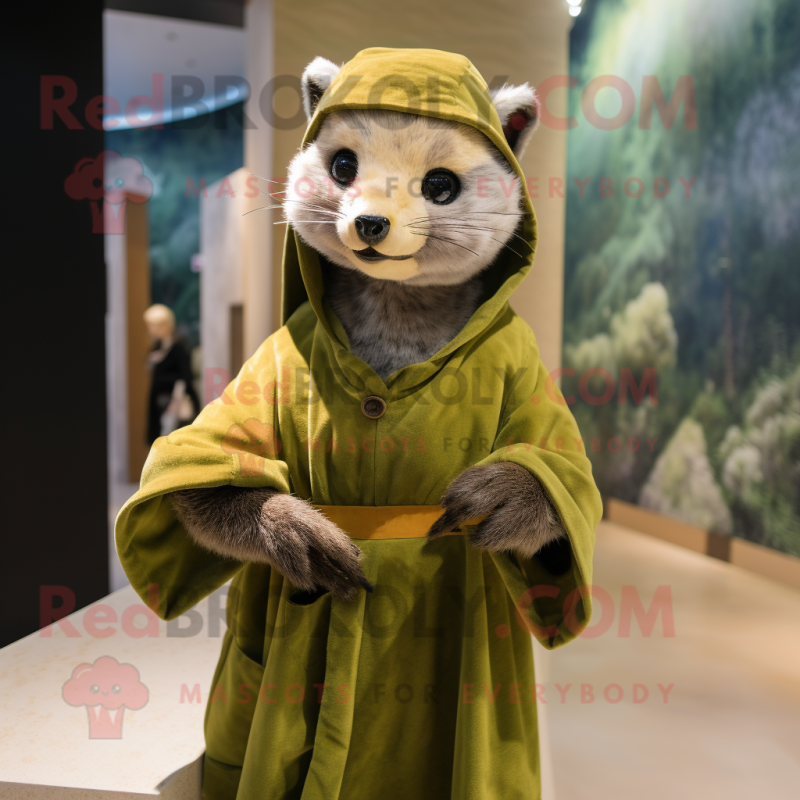 Olive Marten mascot costume character dressed with a Cover-up and Cummerbunds Olive Marten mascot costume character dressed with a Cover-up and Cummerbunds