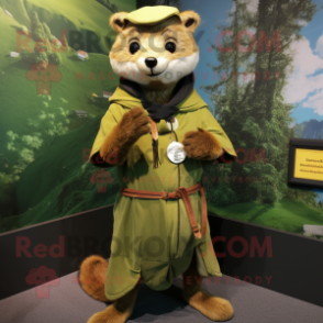 Olive Marten mascot costume character dressed with a Cover-up and Cummerbunds