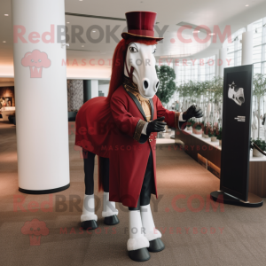 Maroon Horse mascot costume character dressed with a Tuxedo and Belts