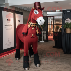 Maroon Horse mascot costume character dressed with a Tuxedo and Belts