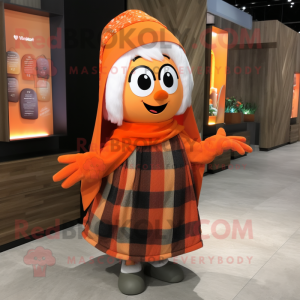 Orange Queen mascot costume character dressed with a Flannel Shirt and Shawls