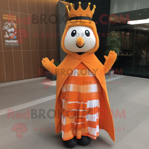 Orange Queen mascot costume character dressed with a Flannel Shirt and Shawls