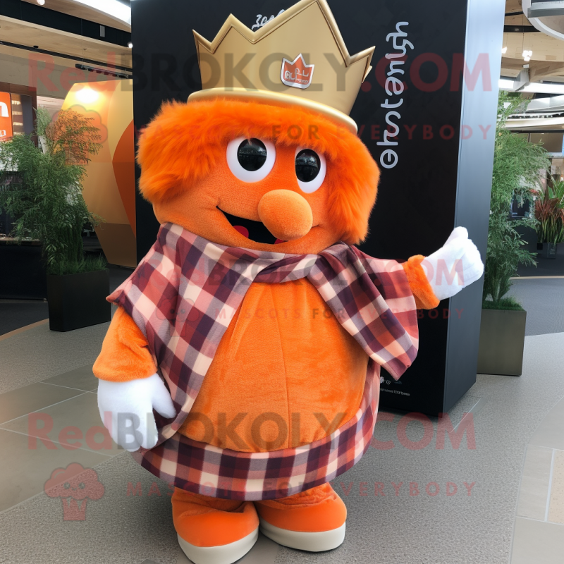 Orange Queen mascot costume character dressed with a Flannel Shirt and Shawls Orange Queen mascot costume character dressed with a Flannel Shirt and Shawls