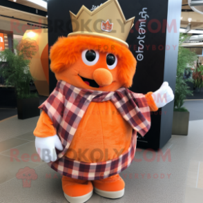 Orange Queen mascot costume character dressed with a Flannel Shirt and Shawls