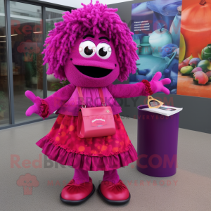 Magenta Jambalaya mascot costume character dressed with a Midi Dress and Clutch bags