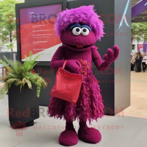 Magenta Jambalaya mascot costume character dressed with a Midi Dress and Clutch bags