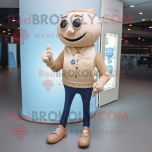 Tan Pendant mascot costume character dressed with a Jeggings and Lapel pins