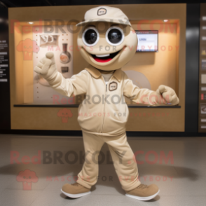 Tan Pendant mascot costume character dressed with a Jeggings and Lapel pins