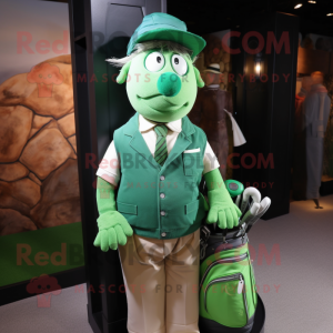 Green Golf Bag mascot costume character dressed with a Oxford Shirt and Ties