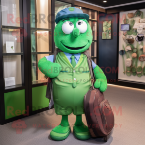 Green Golf Bag mascot costume character dressed with a Oxford Shirt and Ties