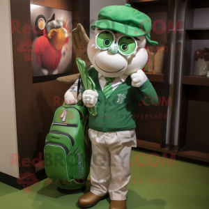 Green Golf Bag mascot costume character dressed with a Oxford Shirt and Ties