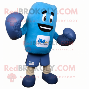 Blue Boxing Glove mascot costume character dressed with a Cover-up and Mittens