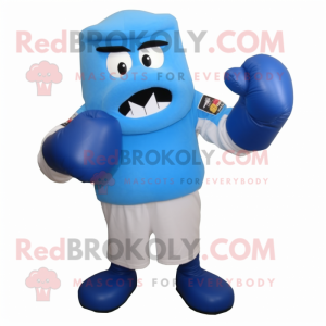 Blue Boxing Glove mascot costume character dressed with a Cover-up and Mittens