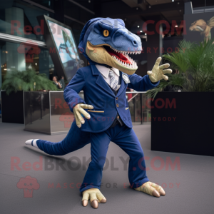 Navy Tyrannosaurus mascot costume character dressed with a Suit Jacket and Anklets