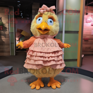 Peach Chicken mascot costume character dressed with a Wrap Skirt and Mittens
