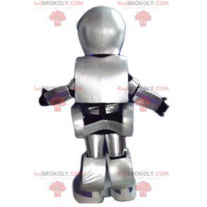 Mascote robô gigante cinza roxo e preto de muito sucesso -