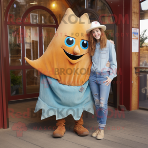 Rust Stingray mascot costume character dressed with a Boyfriend Jeans and Cummerbunds