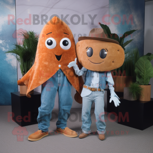 Rust Stingray mascot costume character dressed with a Boyfriend Jeans and Cummerbunds