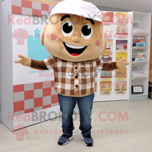 Tan Ice Cream mascot costume character dressed with a Flannel Shirt and Coin purses