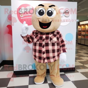 Tan Ice Cream mascot costume character dressed with a Flannel Shirt and Coin purses