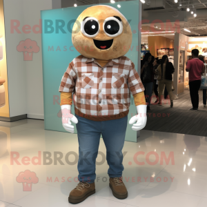 Tan Ice Cream mascot costume character dressed with a Flannel Shirt and Coin purses