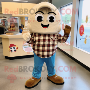 Tan Ice Cream mascot costume character dressed with a Flannel Shirt and Coin purses