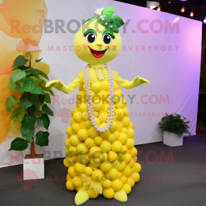 Lemon Yellow Grape mascot costume character dressed with a A-Line Skirt and Necklaces