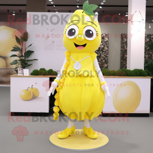 Lemon Yellow Grape mascot costume character dressed with a A-Line Skirt and Necklaces