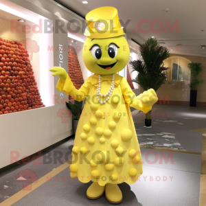 Lemon Yellow Grape mascot costume character dressed with a A-Line Skirt and Necklaces