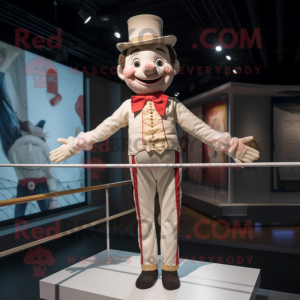 Cream Tightrope Walker mascot costume character dressed with a T-Shirt and Pocket squares