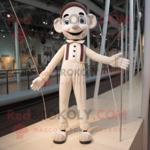 Cream Tightrope Walker mascot costume character dressed with a T-Shirt and Pocket squares