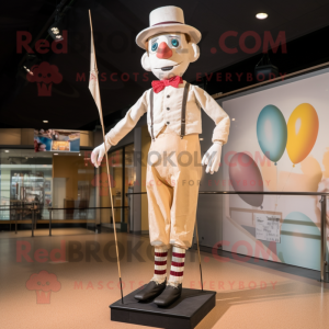 Cream Tightrope Walker mascot costume character dressed with a T-Shirt and Pocket squares