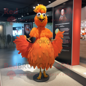 Orange Rooster mascot costume character dressed with a Ball Gown and Hairpins