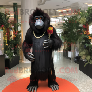 Black Orangutan mascot costume character dressed with a Sheath Dress and Brooches