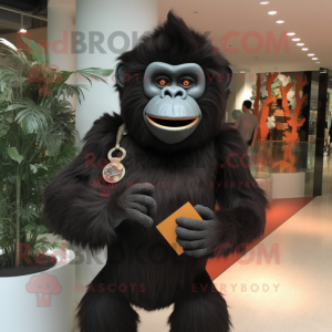 Black Orangutan mascot costume character dressed with a Sheath Dress and Brooches