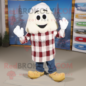 White Spaghetti mascot costume character dressed with a Flannel Shirt and Foot pads