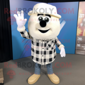 White Spaghetti mascot costume character dressed with a Flannel Shirt and Foot pads