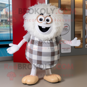 White Spaghetti mascot costume character dressed with a Flannel Shirt and Foot pads