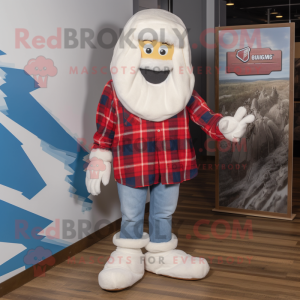 White Spaghetti mascot costume character dressed with a Flannel Shirt and Foot pads