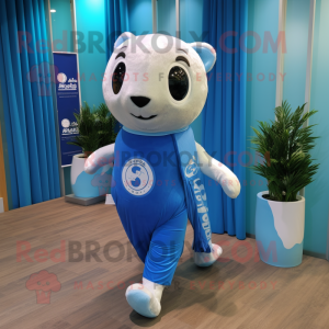 Blue Seal mascot costume character dressed with a Running Shorts and Scarves