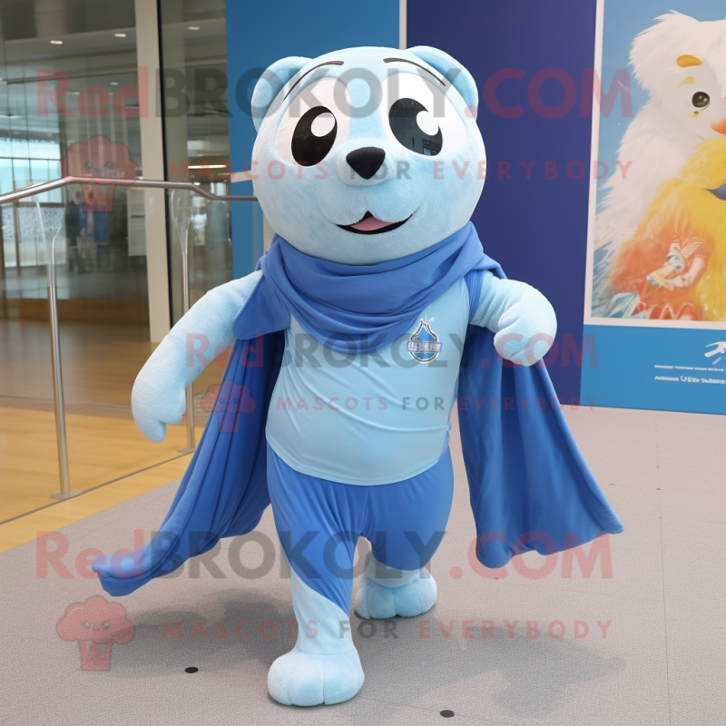 Blue Seal mascot costume character dressed with a Running Shorts and Scarves