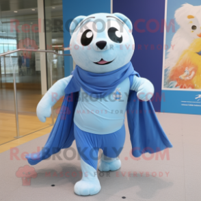 Blue Seal mascot costume character dressed with a Running Shorts and Scarves