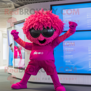 Magenta But mascot costume character dressed with a One-Piece Swimsuit and Watches