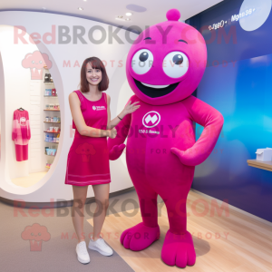 Magenta But mascot costume character dressed with a One-Piece Swimsuit and Watches