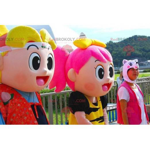 2 mascottes de fille et de garçon très coloré façon manga -