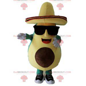 Giant green and yellow avocado mascot with a sombrero -