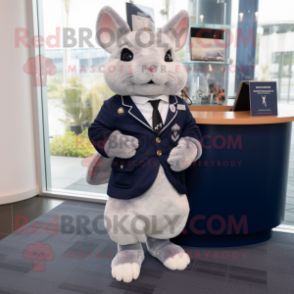 Navy Chinchilla mascot costume character dressed with a Blazer and Handbags