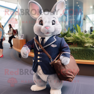 Navy Chinchilla mascot costume character dressed with a Blazer and Handbags