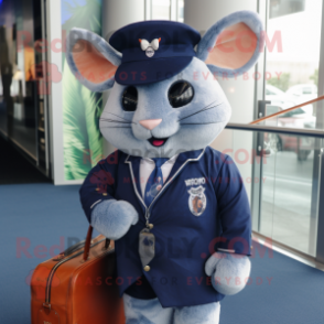 Navy Chinchilla mascot costume character dressed with a Blazer and Handbags